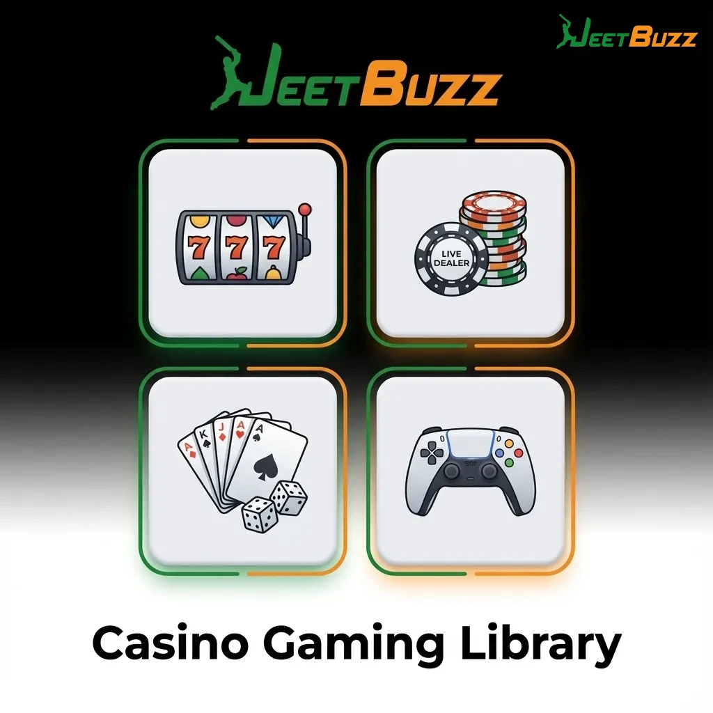 Casino gaming library featuring 3,000+ slots, live dealer games, poker, and specialty games like Aviator and Teen Patti — Jeetbuzz in Bangladesh