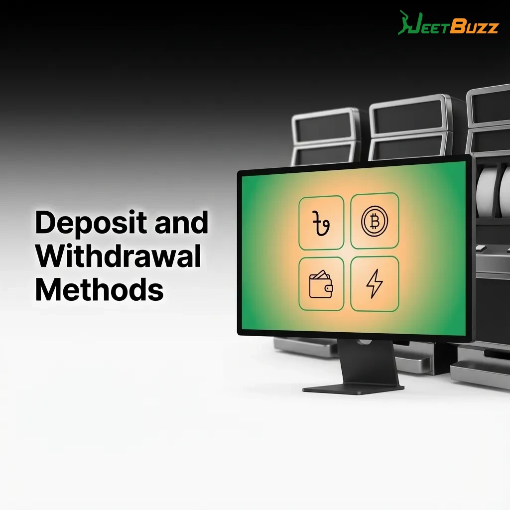 Various payment method logos including BangkokPay, crypto, and mobile wallets for deposits and withdrawals — Jeetbuzz in Bangladesh