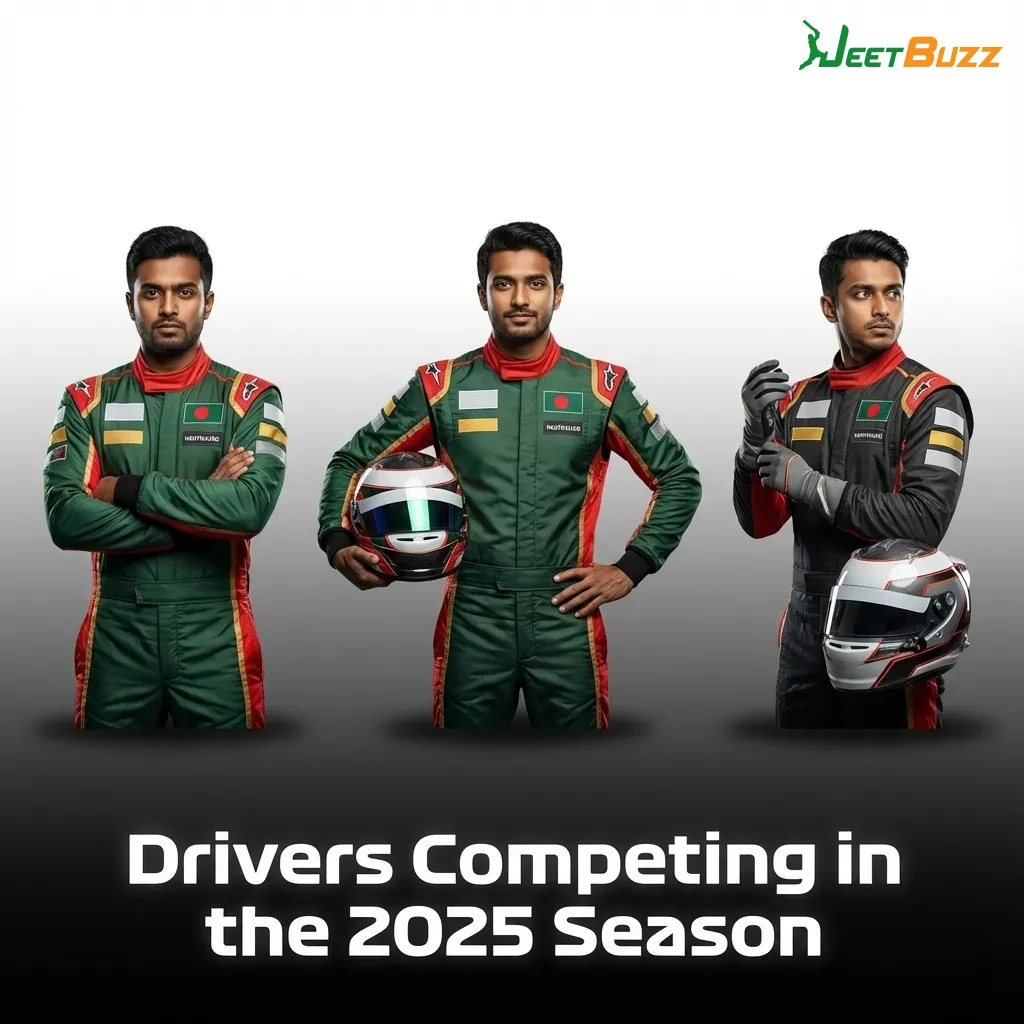 Table showing 2025 Formula 1 drivers, teams, and championship odds for all 20 competitors across 10 racing teams — Jeetbuzz in Bangladesh