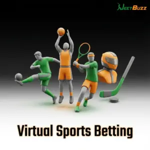 Virtual sports betting interface showing simulated football, horse racing, greyhounds, and tennis with 24/7 availability